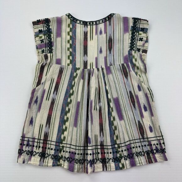 dRA Los Angeles Boho Embroidered Tunic Top S Striped Ikat Festival 100% Cotton - Picture 3 of 9